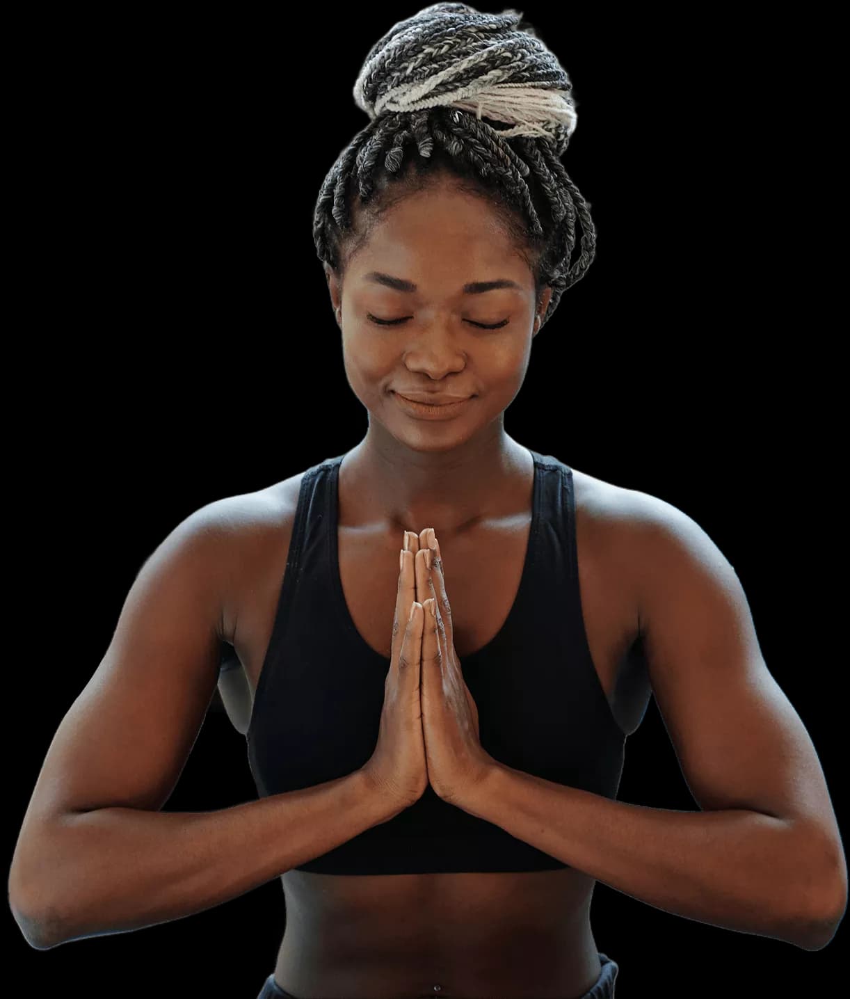 Frau in Meditationshaltung, die innere Stärke symbolisiert